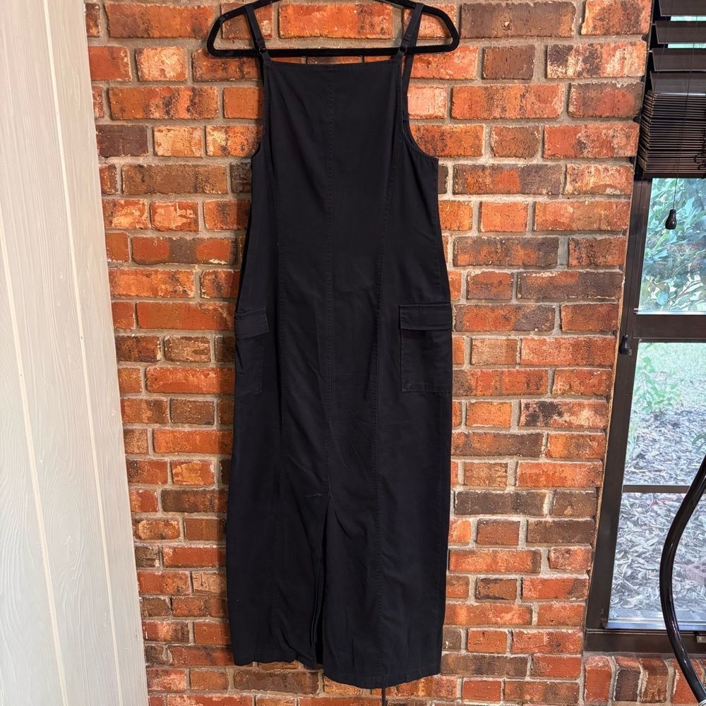 Express womens vintage cargo overall midi dress black 3/4 - Picture 5 of 6